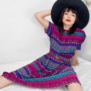 Vintage Bohemian Belted Dress